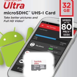 Sandisk 32GB 32G Micro SDHC Ultra (10 Pack) MicroSD TF Flash Memory Card High Speed Class 10 SDSQUNR-032G-GN3MN with Everything But Stromboli Memory Card Reader