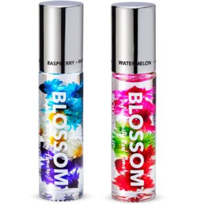 blossom scented roll on lip gloss, infused with real flowers, made in usa, 0.40 fl oz, 2 pack, raspberry/watermelon