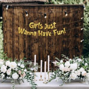 Girls Just Wanna Have Fun Neon Gold Glitter Banner – Bachelorette Party – Girls Birthday – Slumber Party – Pajama Party – Girls Night Out Decorations, Supplies, Favors and Gifts