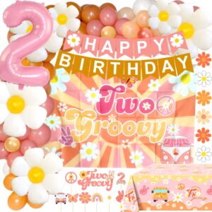 tsoifu 120pcs two groovy party decorations for girl 2nd birthday daisy party decorations daisy backdrop tablecloth and balloon garland kit