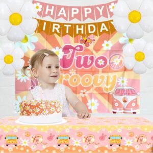 Tsoifu 120Pcs Two Groovy Party Decorations for Girl 2nd Birthday Daisy Party Decorations Daisy Backdrop Tablecloth and Balloon Garland Kit