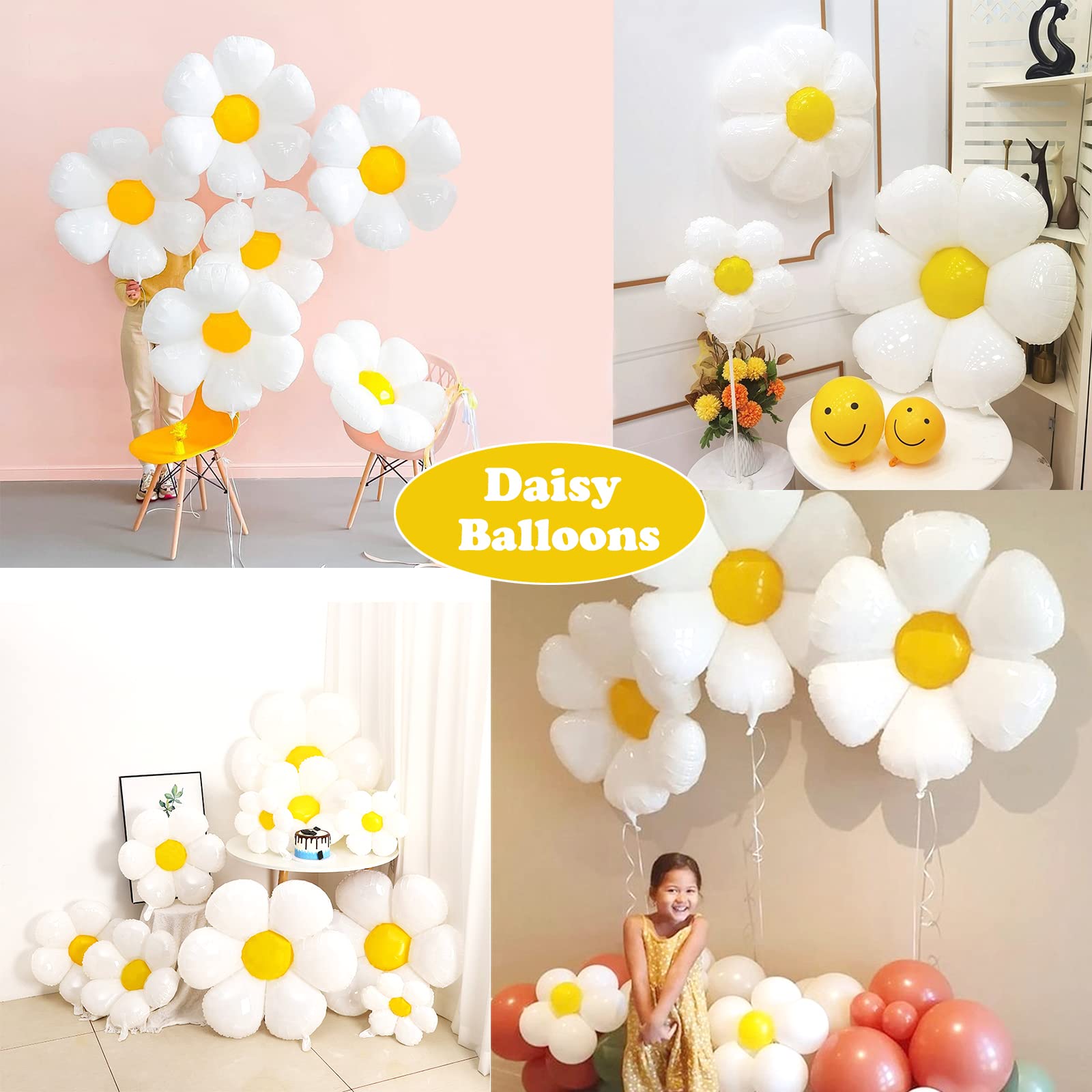 Tsoifu 120Pcs Two Groovy Party Decorations for Girl 2nd Birthday Daisy Party Decorations Daisy Backdrop Tablecloth and Balloon Garland Kit