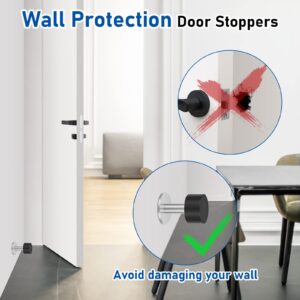 KOLAKO Black Door Stops, Floor Door Stoppers, No Drill Heavy Duty Modern Cylindrical Doorstops Rubber Bumper Adhesive Door Stop Wall Protector, Door Stoppers for Bottom of Door, 4 Pack