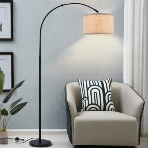 3 lights arc floor lamps for living room, modern tall standing lamp with beige shades & heavy base, mid century tree floor lamp multi-arm trilage arched floor lamp for bedroom lounge home office