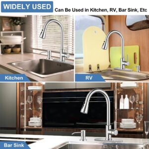 Homikit Kitchen Sink Faucet with Pull Down Sprayer & Soap Dispenser, Brushed Nickel Stainless Steel Kitchen Faucet with Deck Plate, High Arc Single Handle Sink Faucet for Utility Rv Laundry