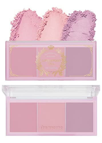 I'm Meme Palette - Afternoon Tea Blusher | Blossom Tea Blended, Cool Tone Blush for Cheek, Soft Pink, Peach, Lavender, 3 Shades Palette, Matte Powder Blush for Face & Cheeks, For All Skin Tones, 0.4oz