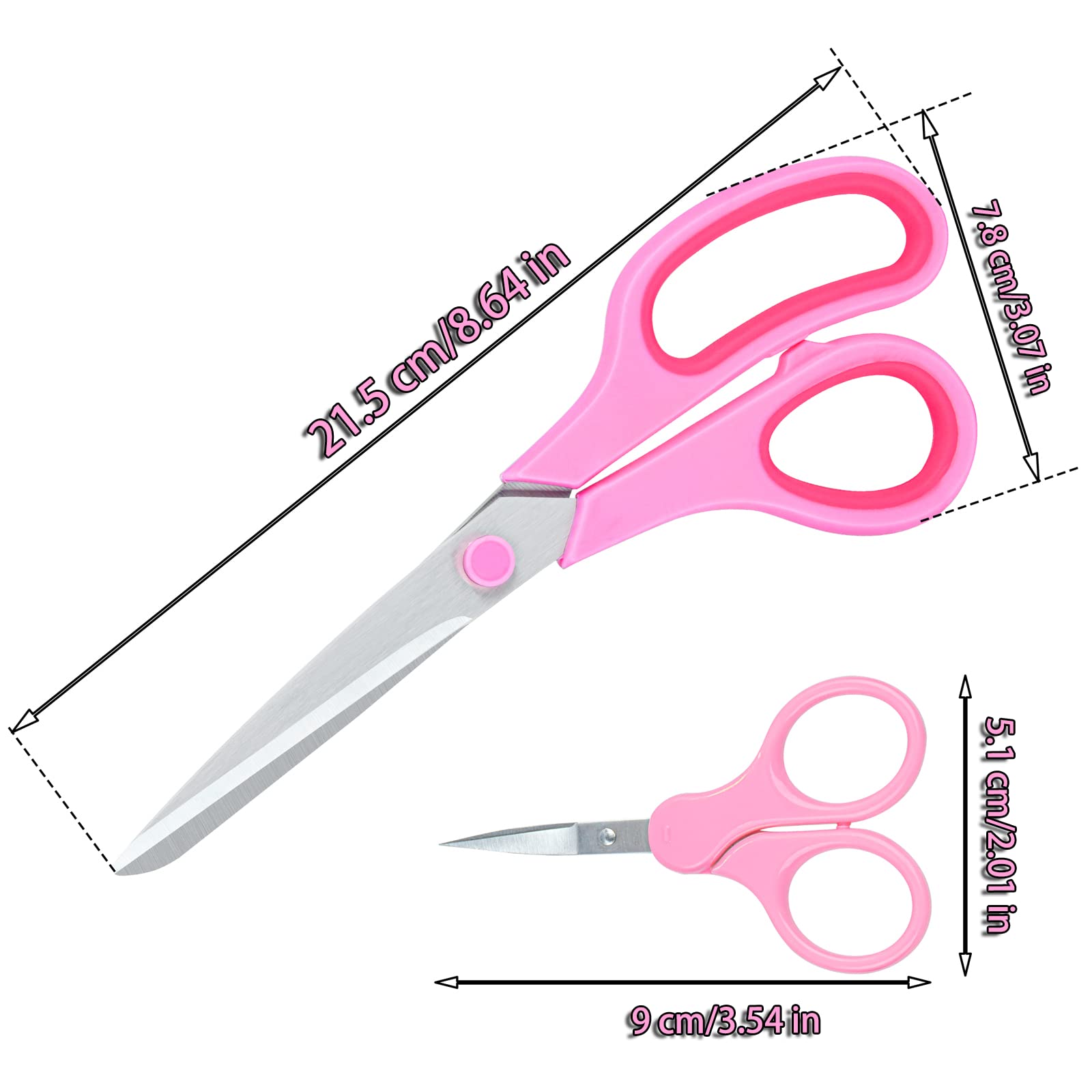 Pink Scissors for Office Home School Craft Sewing Fabric Supplies, 8 Inch/3.5 Inch