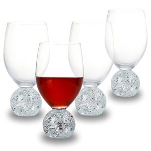 ylnnlc red wine glasses set of 4-16 oz lead-free crystal wine glasses - crystal ball base- wedding, wine tasting, anniversary, party, gift - clear, reuseable glassware