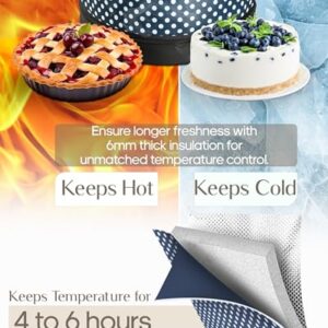 Premium Insulated Round Casserole Carrier & Insulated Pie Carrier (12.5" x 6") – Stylish Pie Carrier with Lid and Handle – Collapsible Cake Carrier, Cheesecake Carrier for transport [Navy Polka Dot]