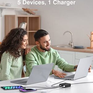 200W USB C Fast Charger 5-Port Charging Station Block Hub Laptop Charger Power Adapter Compatible with MacBook Pro/Air iPad Pro iPhone 15/14 Google Pixelbook ThinkPad Dell XPS Galaxy S23 Steam Deck