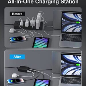 200W USB C Fast Charger 5-Port Charging Station Block Hub Laptop Charger Power Adapter Compatible with MacBook Pro/Air iPad Pro iPhone 15/14 Google Pixelbook ThinkPad Dell XPS Galaxy S23 Steam Deck