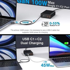 200W USB C Fast Charger 5-Port Charging Station Block Hub Laptop Charger Power Adapter Compatible with MacBook Pro/Air iPad Pro iPhone 15/14 Google Pixelbook ThinkPad Dell XPS Galaxy S23 Steam Deck