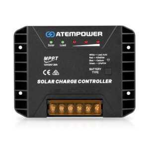 atem power 20a 12v/24v mppt solar controller selecting battery type activate lithium battery intelligent solar controller compatible with lead acid, agm, gel, calcium and lifepo4 battery