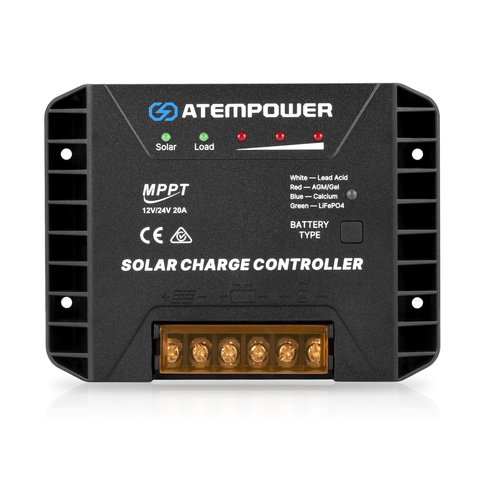 ATEM POWER 20A 12V/24V MPPT Solar Controller Selecting Battery Type Activate Lithium Battery Intelligent Solar Controller Compatible with Lead Acid, AGM, Gel, Calcium and LiFePO4 Battery