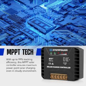 ATEM POWER 20A 12V/24V MPPT Solar Controller Selecting Battery Type Activate Lithium Battery Intelligent Solar Controller Compatible with Lead Acid, AGM, Gel, Calcium and LiFePO4 Battery