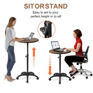 Shrivee Adjustable Height Round Side Table, Multifunctional Mobile Workstation, Portable Standing Desk with Brakes Wheels, Small Round Side Table Moved for Living Room, Bedroom, Home Office