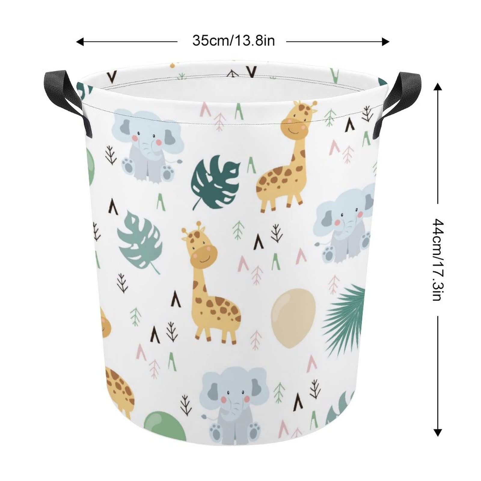 HoaMoya Collapsible Jungle Animals Cartoon Laundry Basket Giraffe Elephant Leaf Freestanding Laundry Hamper With Handles Large Waterproof Cloth Toy Storage Bin for Household Bedroom Bathroom