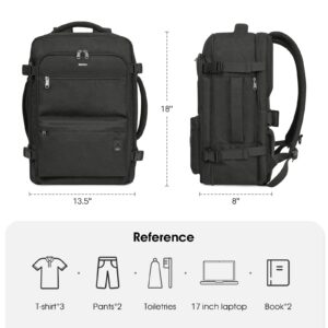 WANDF Travel Backpack For Spirit Airlines Personal Item Bag 18x14x8 with Wet Pocket, 17 Inch Laptop Backpack for Men Women（Black）