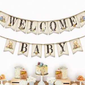 winnie welcome baby banner for winnie baby shower classic the pooh 1 st birthday party supplies vintage cute winnie banner for baby shower decorations banners and signs