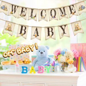 Winnie Welcome Baby Banner for Winnie Baby Shower Classic the Pooh 1 St Birthday Party Supplies Vintage Cute Winnie Banner for Baby Shower Decorations Banners and Signs