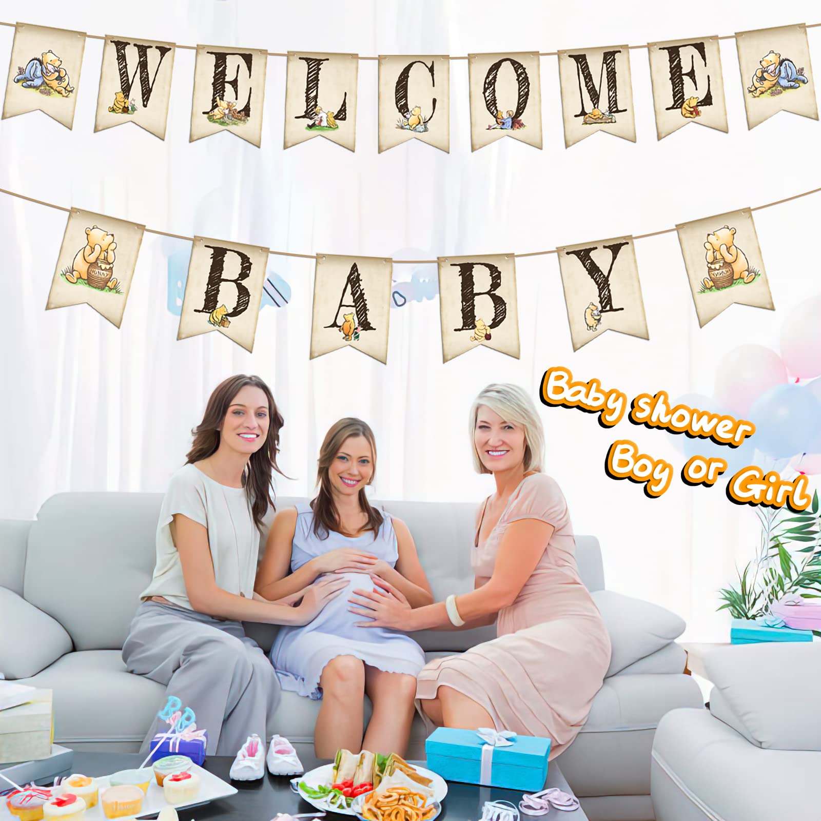 Winnie Welcome Baby Banner for Winnie Baby Shower Classic the Pooh 1 St Birthday Party Supplies Vintage Cute Winnie Banner for Baby Shower Decorations Banners and Signs