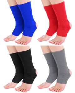 handepo 4 pairs muay thai ankle wraps mma ankle support foot sleeve ankle braces for men women kickboxing martial arts gym running sports(black, red, blue, gray)