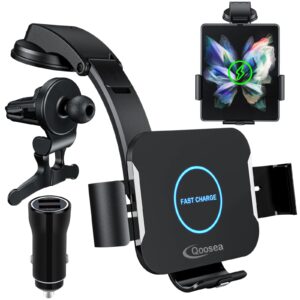 Qoosea Dual Coils Fast Wireless Car Charger for Z Fold 5/4/3 Car Mount 15W Smart Qi Car Holder for Air Vent Dashboard for Samsung Galaxy Z Fold 5/4/3/2 for Galaxy Z Fold