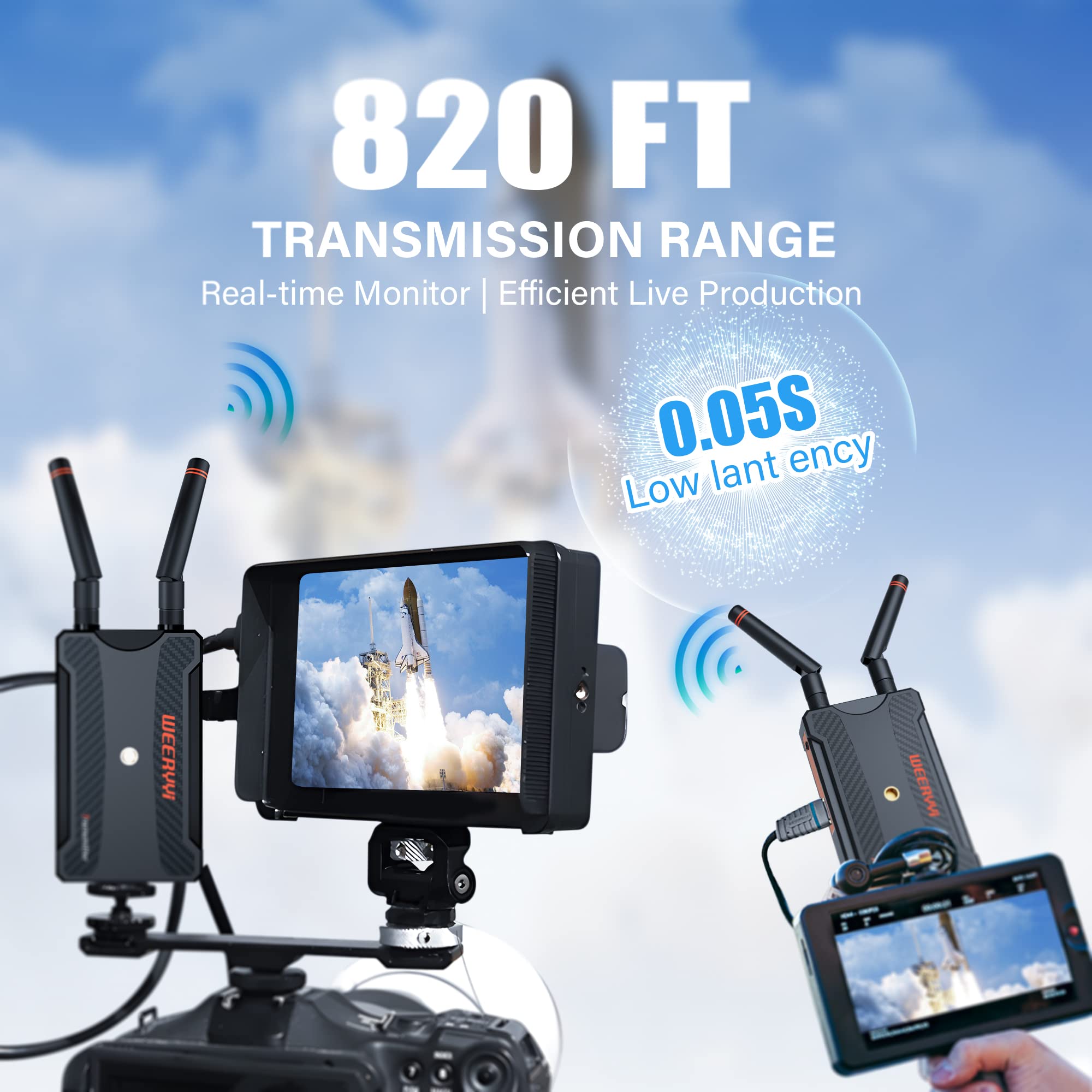 Weeryyi Wireless HDMI Transmitter and Reciever Support 5.8GHz 1080P @60Hz Full HD Wireless Audio Video 820FT Long Distance Stable Dlivery with HDMI Loop-Out and Support IR for TVS,DSLR, projectors etc