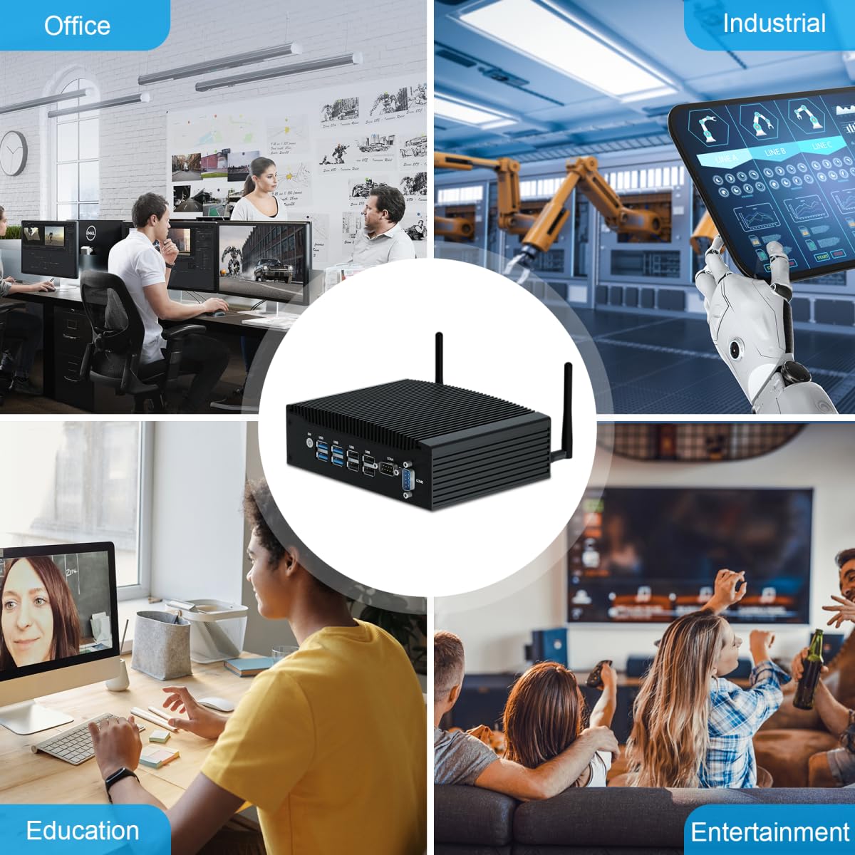 WEIDIAN Mini Fanless Industrial PC 16GB RAM 512GB SSD In-tel Core i5 Windows 11 Pro Mini Desktop Computer with HD Graphics 620 2Gigabit Ethernet 2COM 2HD 8USB Linux Business Office Micro PC VESA Mount