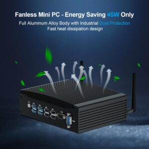 WEIDIAN Mini Fanless Industrial PC 16GB RAM 512GB SSD In-tel Core i5 Windows 11 Pro Mini Desktop Computer with HD Graphics 620 2Gigabit Ethernet 2COM 2HD 8USB Linux Business Office Micro PC VESA Mount