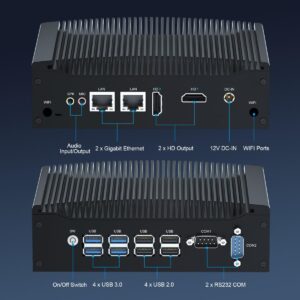 WEIDIAN Mini Fanless Industrial PC 16GB RAM 512GB SSD In-tel Core i5 Windows 11 Pro Mini Desktop Computer with HD Graphics 620 2Gigabit Ethernet 2COM 2HD 8USB Linux Business Office Micro PC VESA Mount