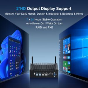 WEIDIAN Mini Fanless Industrial PC 16GB RAM 512GB SSD In-tel Core i5 Windows 11 Pro Mini Desktop Computer with HD Graphics 620 2Gigabit Ethernet 2COM 2HD 8USB Linux Business Office Micro PC VESA Mount