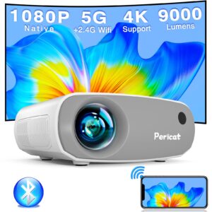 projector with wifi and bluetooth, 5g wifi mini projector, native1080p portable outdoor projector with remote control, 9000lux movie projector compatible with smartphone/tv stick/ps4/laptop/switch