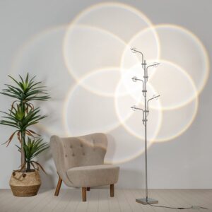 kitvona mid century modern floor lamp for living room, industrial standing lamp for bedroom, boho ambient lighting, cool mood lighting with 5 light spot, natural light with 7 rgb color filter