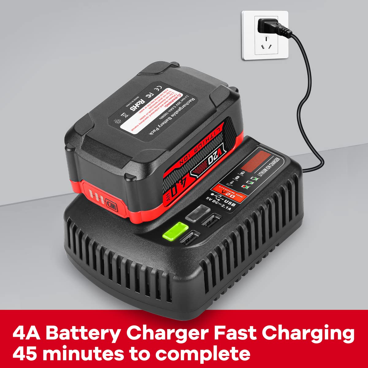 20V Fast Charger CMCB104 for Craftsman V20 Lithium Battery CMCB204 CMCB202 CMCB201 CMCB209 CMCB205 CMCB100 CMCB101 Replacement for Craftsman 20V Battery Charger