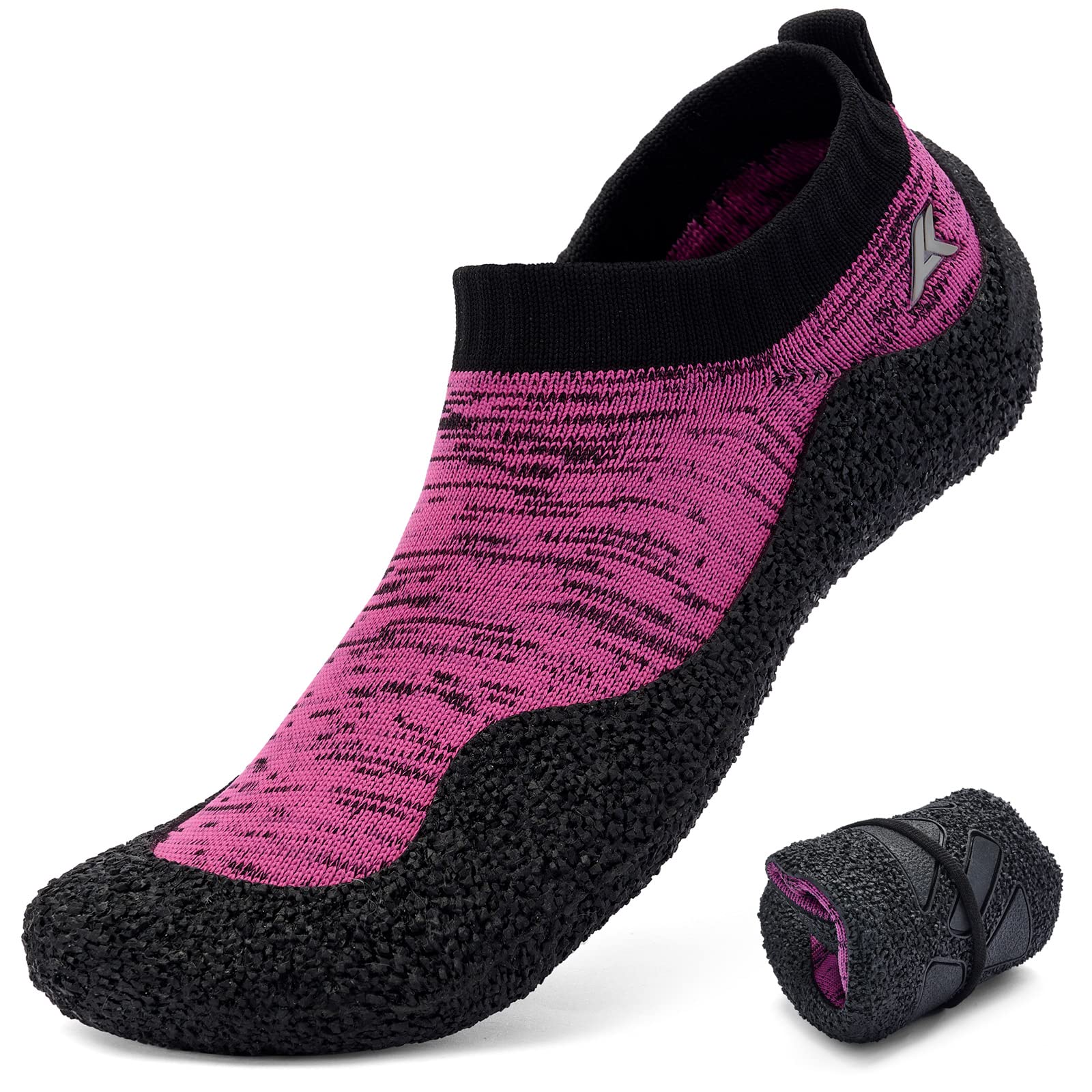 Akk Barefoot Sock Shoes Men Women - Minimalist Toe Zero Drop Walking Shoes Comfortable Ultra Portable Non Slip Multi-Occasion Water Shoes Pink Black Men Size 8 Women Size 10