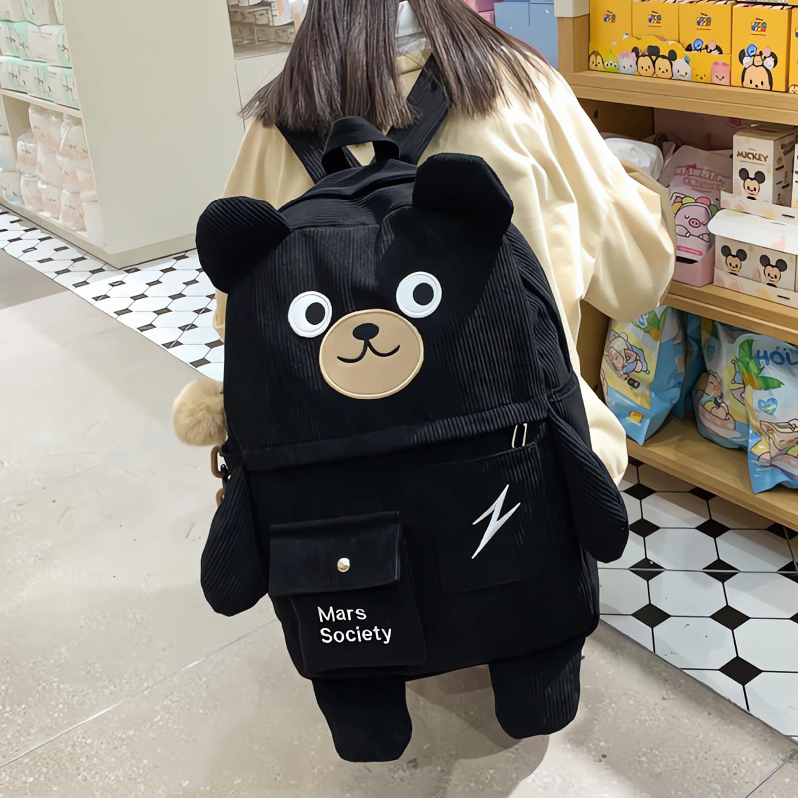 bafokrim Kawaii Backpack For Girls Boys teens Cute Bear Large Capacity Fashion Leisure Backpack With Small Bag (Black)