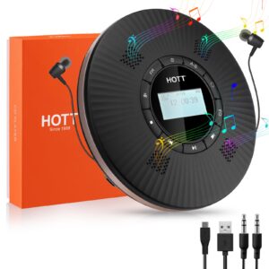 hott cd player portable with 4 speakers, portable cd player with 5.3 bluetooth and fm transmitter with big lcd screen rechargeable 1800mah small walkman cd players with headphones for car home travel