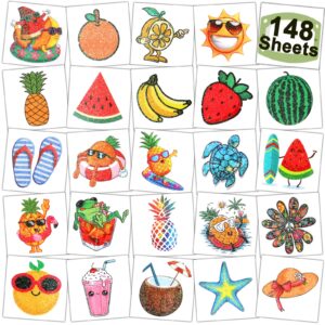 charlent 148 pcs glitter summer fruit temporary tattoos for kids - watermelon pineapple individual tattoos for boys girls pool birthday party favors goodie bag fillers