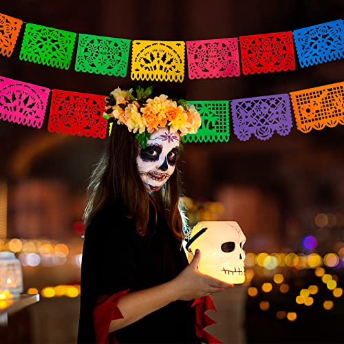 DomeStar 2 Pack Mexican Party Banners, 36 Feet Cinco De Mayo Decorations Papel Picado Banners for Mexican Theme Birthday Party Wedding Dia De Los Muertos Day of The Dead