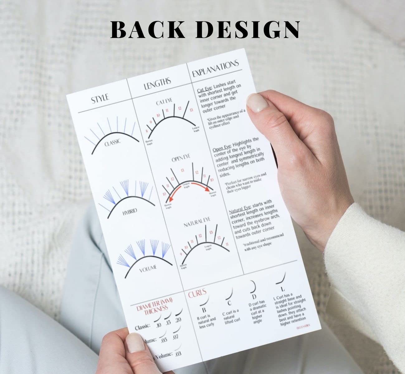 BELLEMORY Lash Mapping Chart - Eyelash Extension Beginner Training and Practice Chart, Eyelash Extension Curl and Diameter Sheet for Lash Kit (1 PC Beginner Lash Map Chart)