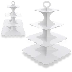 4-tier cardboard cupcake stand,2 pack cupcake stand tower, cupcake tower, white cupcake tier stand,square cup cake stand cardboard dessert cupcake stand holder for parties, (white)