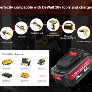 Upgraded 6.0Ah Replacement for Dewalt 20V MAX Battery DCB205-2 Compatible with Dewalt 20V MAX XR Battery DCB205 DCB206 DCB204 DCB200 Replacement for Dewalt 20 Volt Battery Cordless Power Tools 2-Pack