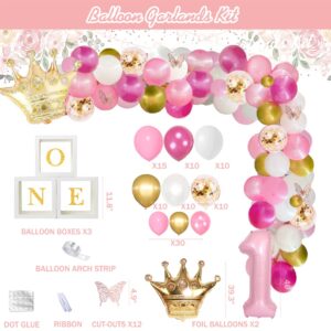 125 PCs First Birthday Decorations for Girl, Fiesec Little Miss Onederful 1st Birthday Party Decorations Backdrop Balloon Garland Monthly Photo Highchair Banner Box Cutout Cake Topper Crown Poster