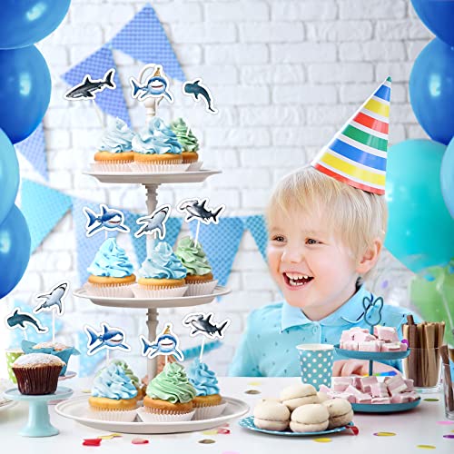 WERNNSAI Shark Cupcake Toppers - 36 PCS Shark Party Cake Toppers for Kids Boys Ocean Shark Themed Party Birthday Shark Cupcake Decorations Baby Shower Beach Party Supplies