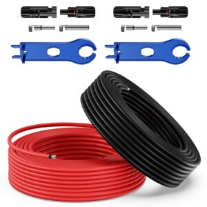 bateria power 20ft 10awg(6mm²) solar panel extension cable, with female and male connectors and extra free spanners, solar panel adaptor kit tool(20ft red + 20ft black)