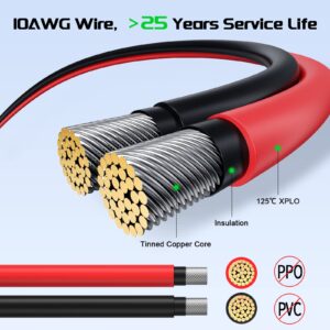 Bateria Power 20FT 10AWG(6mm²) Solar Panel Extension Cable, with Female and Male Connectors and Extra Free Spanners, Solar Panel Adaptor Kit Tool(20FT Red + 20FT Black)