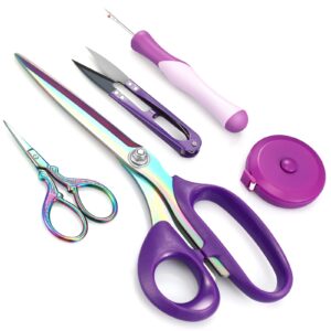 lanties 9 inch fabric scissors tailor sewing shears for fabric cutting heavy duty tailor scissors for quilting sewing and dressmaking with tape measure, thread snip, seam tool(colored, stylish style)