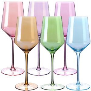 physkoa mothers day gifts for mom colored wine glasses set 6, 15oz stemmed multi-color wine glass-perfect colored steamware for home party decoration