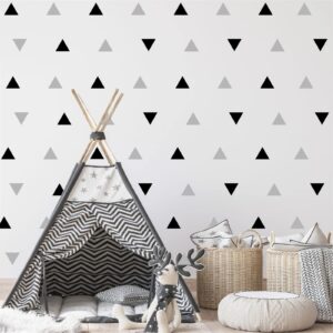 triangle wall stickers vinyl 160pcs black and grey wall decals peel and stick modern wall stickers geometric wall decal kids wall stickers neutral wall stickers for bedroom living room nursery decor